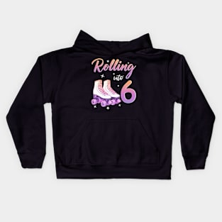 6 Years Old Birthday Girls Rolling Into 6th Birthday Kids Hoodie